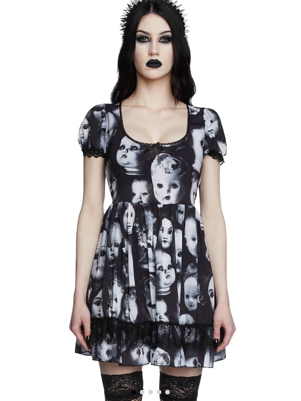 Dolls Kill Black & White Doll Face Mini Dress, Babydoll Dress - Picture 2 of 7